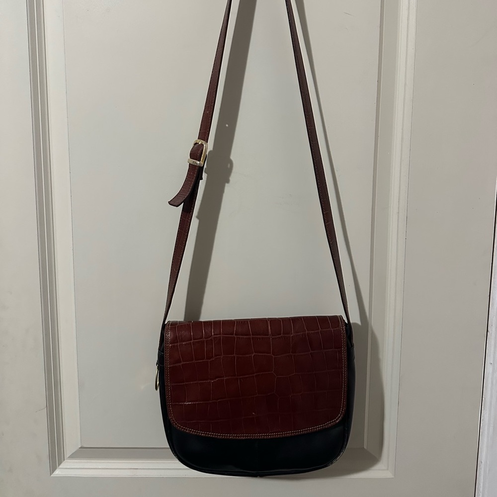 Carla Marchi Italian Leather Crossbody Handbag, with Crocodile Leather Flap